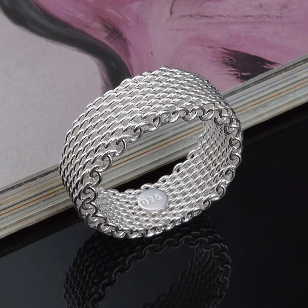 Silver Band Ring .925 Thick Mesh Band Ring NWT sterling silver - Picture 6 of 8